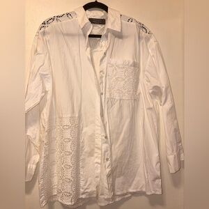 Primark White Crochet Detail Button-Up Blouse